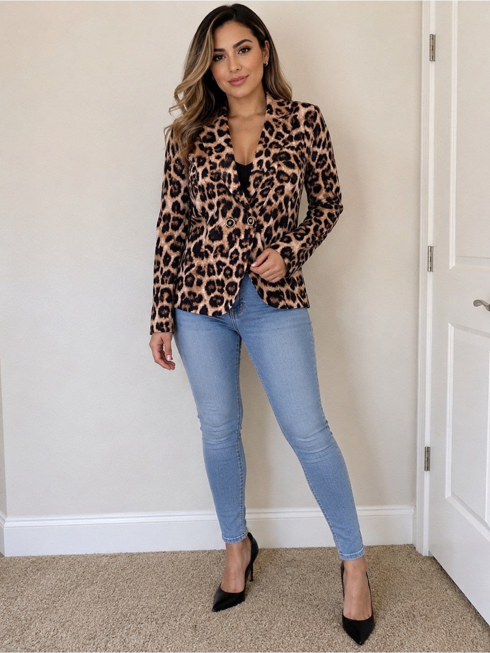 OVI Leopard Print Blazer Size M Double Button